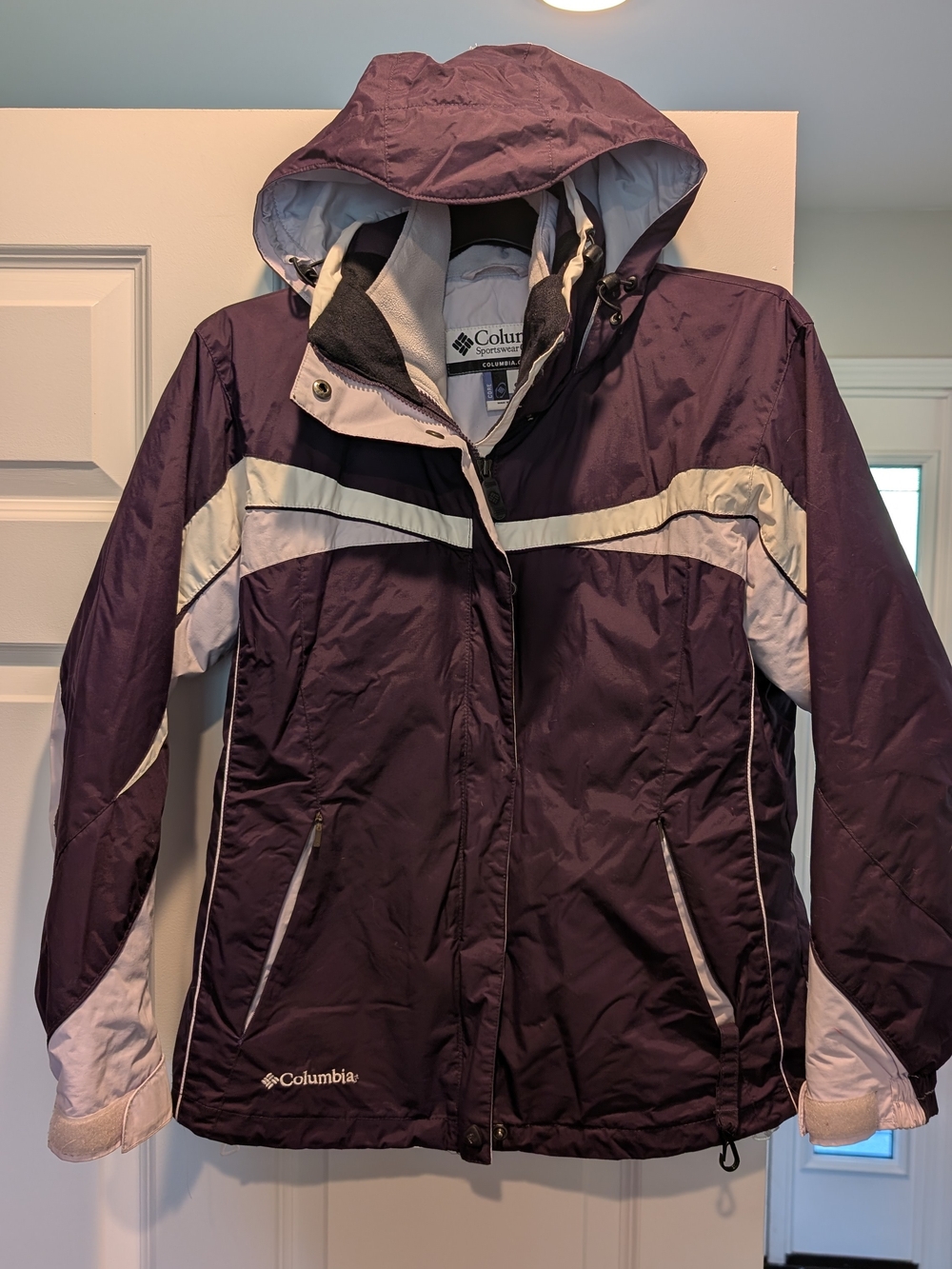 Columbia Purple, White & Light Purple Women's Hooded Ski Jacket 3 In 1